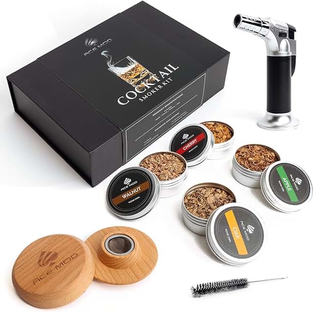 OGERY Cocktail Smoker Kit with Torch, Whiskey Smoker Kit with 6 Flavors Wood Chips, Old Fashioned Bourbon Drink Smoker Infuser Kit, Ideal Festival Gifts for Men, Dad and Husband (No Butane)