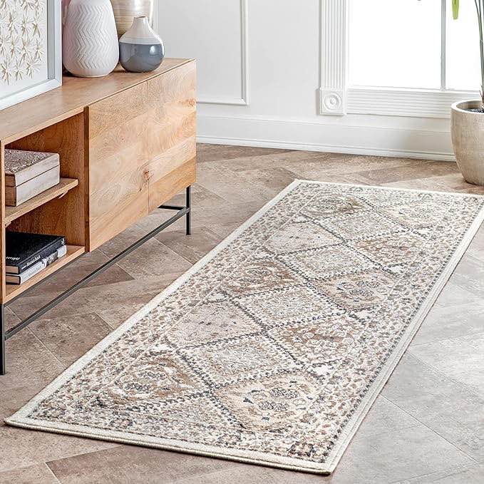 nuLOOM Becca Traditional Tiled Area Rug - 2x6 Runner Rug Transitional Beige/Ivory Rugs for Living Room Bedroom Dining Room Entryway Hallway Kitchen