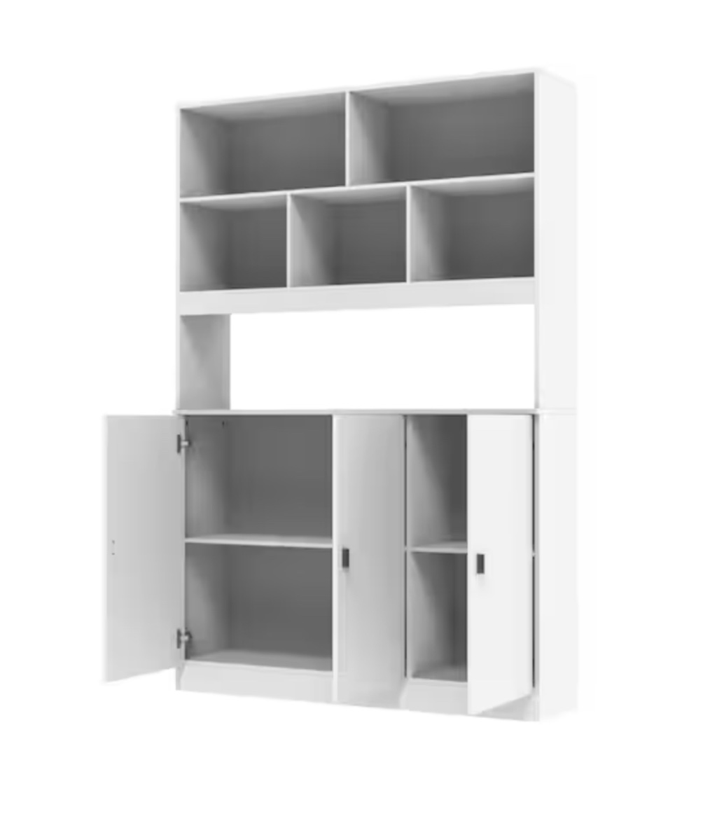 KF210161-01 White Wood Storage Cabinet Buffet and Hutch Combination Cabinet With Shelves (161 Cabinet)