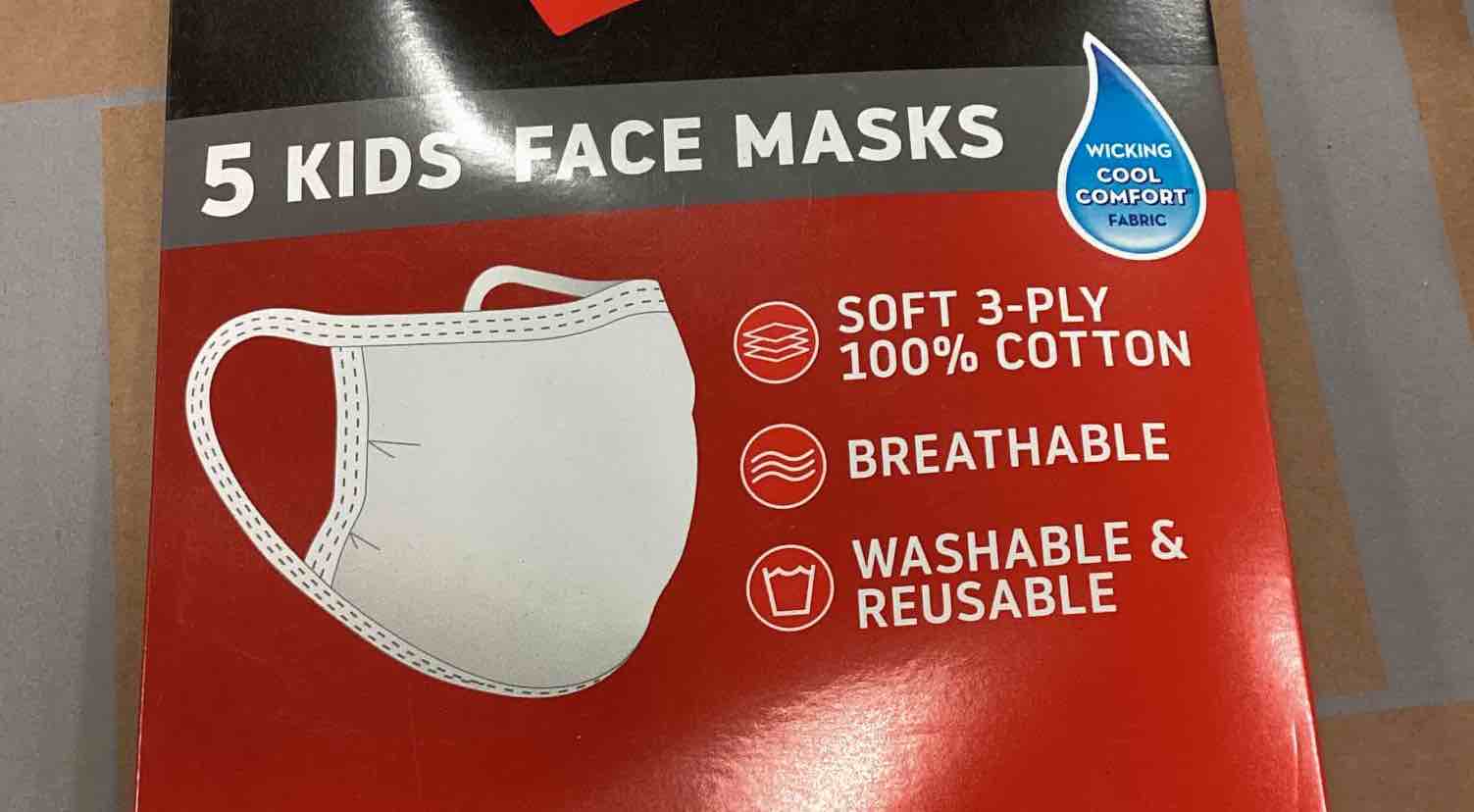 HANES 5 KID’S FACE MASK, 100% COTTON, 20 PACKAGES