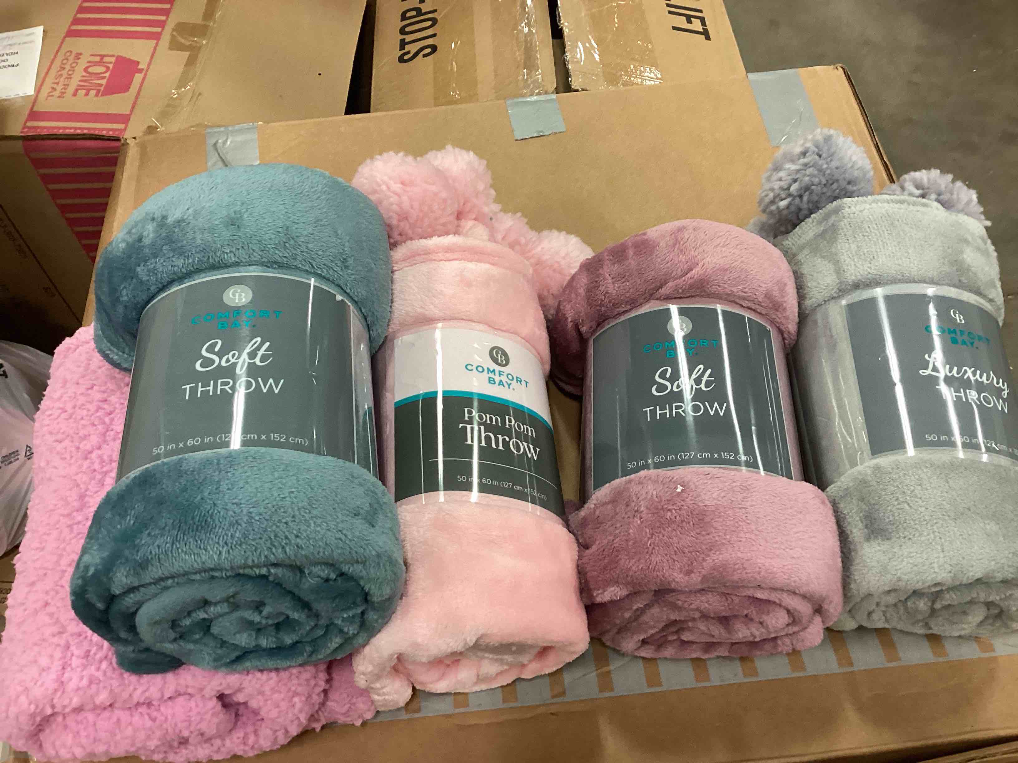 COMFORT BAY SOFT THROW BLANKETS, 50” X 60”