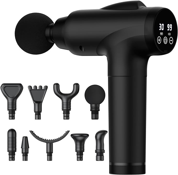 OLsky Massage Gun Deep Tissue, Handheld Electric Muscle Massager, High Intensity Percussion Massage Device for Pain Relief with 10 Attachments & 30 Speed(Black)