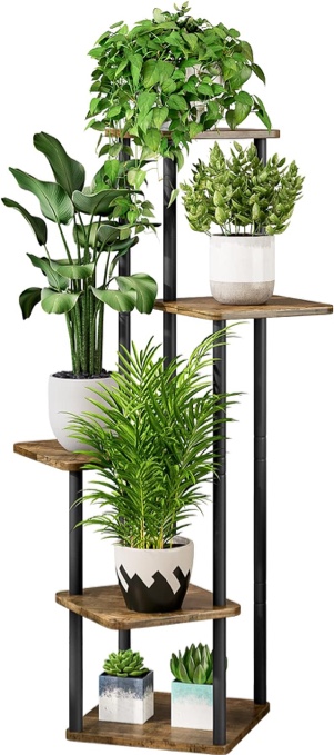 AZERPIAN Plant Stand 5 Tier Indoor Metal Flower Shelf for Multiple Plants Corner Tall Flower Holders for Patio Garden Living Room Balcony Bedroom, Black (Black)