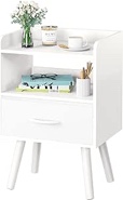Yoobure Night Stand with Drawer, Modern Nightstand, Bedside Tables, Mid Century Nightstands with Open Storage Shelf, Wood Bedside Table, Small Night Stands for Bedrooms, 2-Tier Night Table