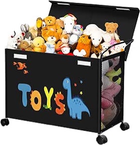 SWTYMIKI Toy Box Toy Storage - 72L Kids Toy Organizer with Wheels Toy Chest Storage Bins with Lids, Toy Boxes for Girls Boys, Stuffed Animals, Clothes, Bedroom, Living Room ?Black