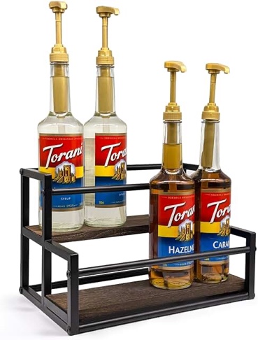 SONKONIA Coffee Syrup Rack Organizer, 8 Bottles Capacity Syrup Bottle Holder Stand for Coffee Bar, Freestanding Countertop Organizer for Syrup, Wine