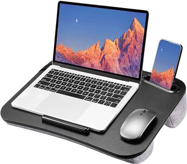 HUANUO Lap Laptop Desk - Portable Lap Desk with Pillow Cushion, Fits up to 15.6 inch Laptop, with Anti-Slip Strip & Storage Function for Home Office Students Use as Computer Laptop Stand - Black