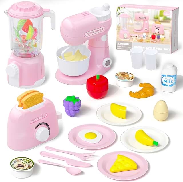 Kitchen Appliances with Food Toys , Toy Kitchen Set for Kids Play Kitchen Accessories Set, Blender,Mixer and Toaster. Girls Toys Ages 3-8