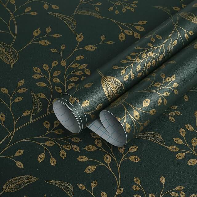 Heroad Brand Peel and Stick Wallpaper 393"x17.3" Dark Green and Gold Wallpaper Geometric Wallpaper Dark Green and Gold Contact Paper Self Adhesive Removable Wallpaper for Cabinets Thicken Vinyl