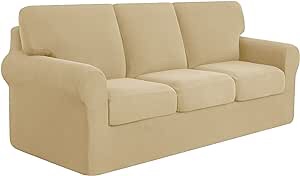 subrtex 7 Pieces Stretch Sofa Slipcover Sets Couch Cover Sets Backrest Cushion Covers Furniture Protector Collection Set for Oversize Sofa Loveseat Chair Slip Covers(Large, Khaki) Khaki Large