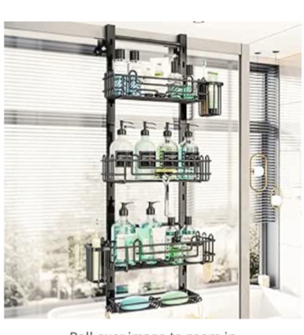 HapiRm 4 Tier Over the Door Shower Caddy, Hanging Shower Caddy with 22 Hooks and 2 Toothbrush Holders, No Drilling Adjustable Hanging Shower Organizer for Bathroom - Black