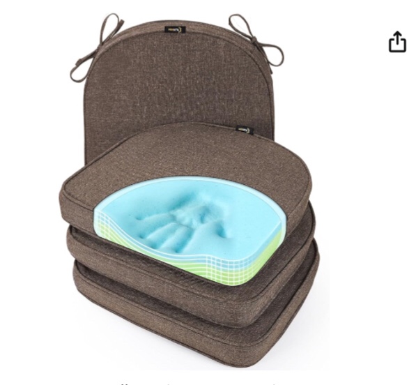 SUNROX Gel Memory Foam Chair Cushions, FadeShield Water-, Stain-Resistant Durable Reversible Seat Cushion Pads with Ties for Indoor/Outdoor Kitchen Dining Office 17"x16" Set of 2 Heather Chestnut