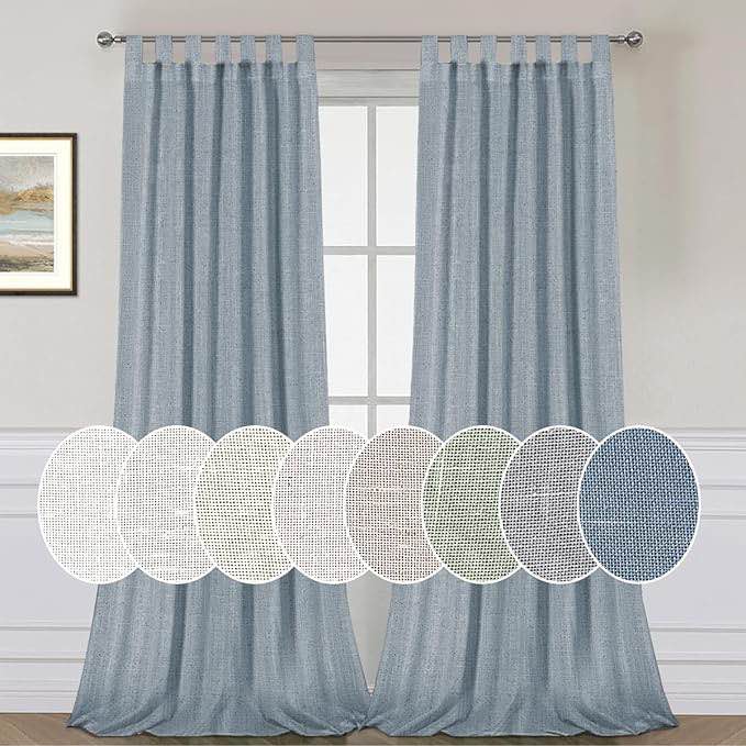 H.VERSAILTEX Natural Linen Curtains Linen Textured Living Room Curtain Light Filtering Tab Top Window Treatments Panels Highly Durable Curtain Panels for Bedroom (2 Panels, 52" x 84"?Pure White)