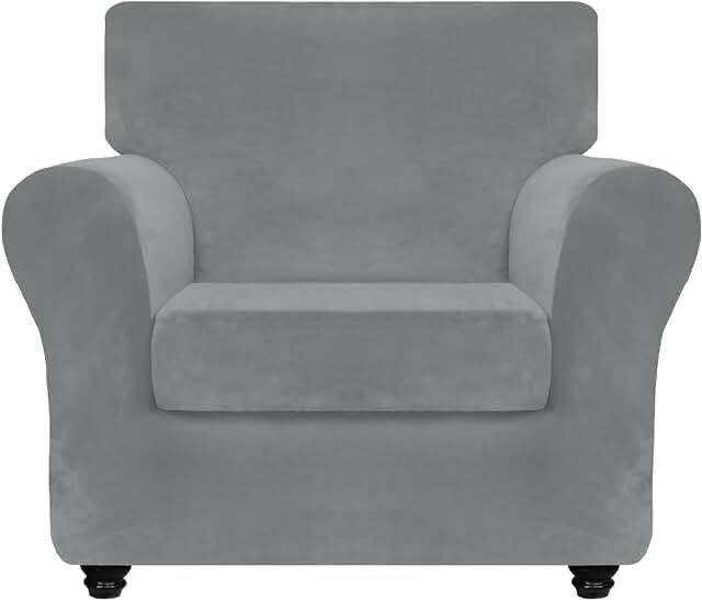ZNSAYOTX Luxury Velvet Chair Slipcovers with Arms 2 Piece Stretch Chair Covers for Living Room Thick Soft Armchair Slipcover Anti Slip Dog Pet Friendly Furnitre Protector (Navy Blue, Chair)