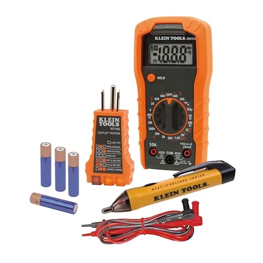 Klein Tools CL120VP Electrical Voltage Test Kit with Clamp Meter, Three Testers, Test Leads, Pouch and Batteries
