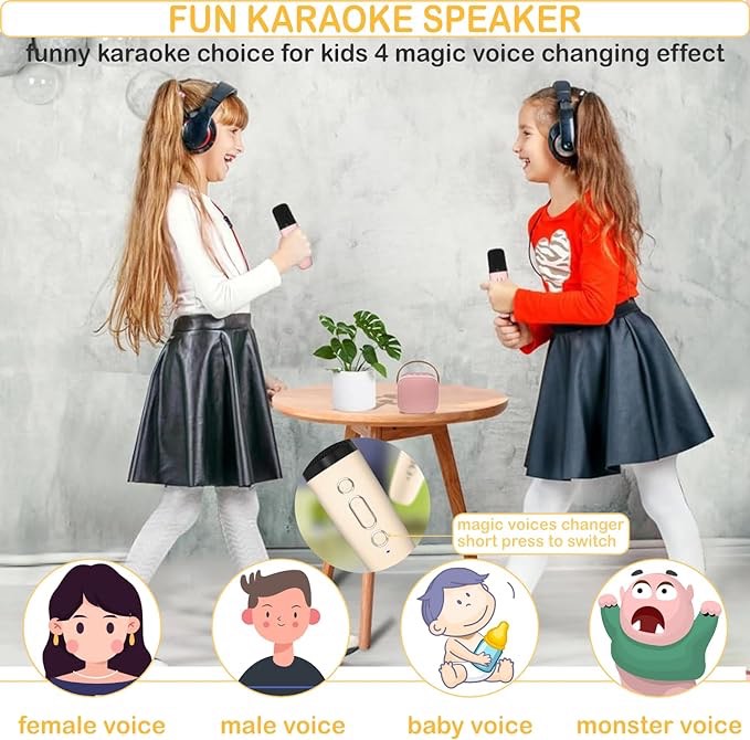YLL Mini Karaoke Machine with 2 Wireless Microphones for Kids Adults, 18 Pre-Loaded Songs, Portable Bluetooth Speaker Toy Gift for Girls 4, 5, 6, 7, 8+ Years Old, Teens Birthday(Pink)