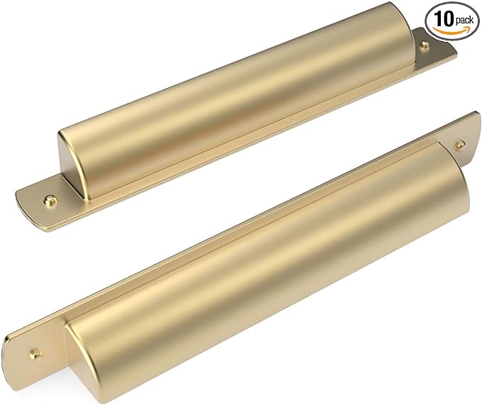 Asidrama 10 Pack 5 Inch(128mm) Brushed Brass Kitchen Cabinet Handles, Gold Cabinet Cup Pulls Kitchen Cabinet Hardware for Cupboard Drawer Handles Dresser Pulls