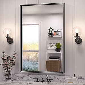 TETOTE Black Framed Bathroom Vanity Mirror 24 x 36 Inch Rectangle Matte Black Metal Frame Bathroom Mirror for Over Sink, Modern Farmhouse Rectangular Large Wall Mirror Brushed (Horizontal/Vertical)