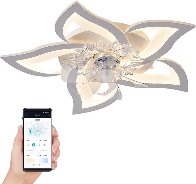REYDELUZ Ceiling Fan with Lights, 27In 50W, Remote Control, 3 Color Temperatures, 6 Gear Wind Speed for Bedroom, Children’s Room, and Dining Room. White /69CM