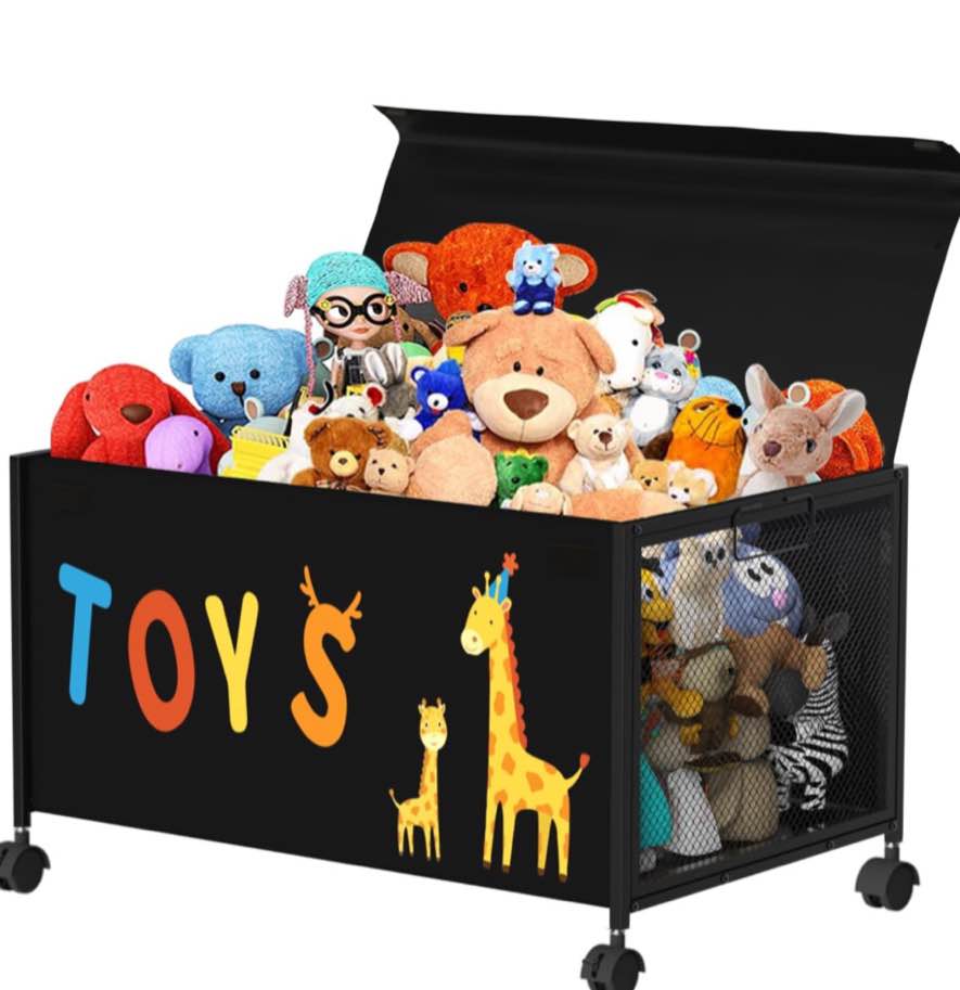 Aconfei Toy Chest with Lid, Large Toy Organizers and Storage Bins for Boys Girls, 70L Toy Storage Organizer with Wheels, Collapsible Metal Kids Toy Storage for Playroom, Living Room, Bedroom