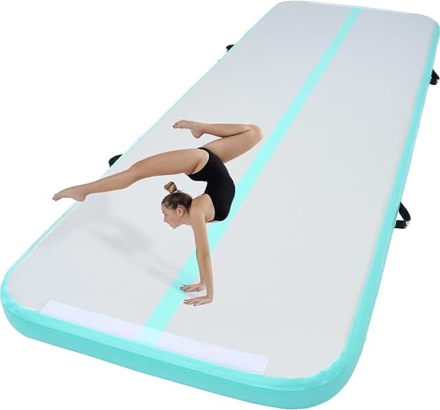 AWSUM Inflatable Air Gymnastics Mat 10ft/13ft/16ft/20ft/23ft Training mat 4/8 inches Thick tumbling mat with Electric Pump for Home/Gym/Outdoor 10ft*3.3ft*4in(3*1*0.1M) Mint Green/Black