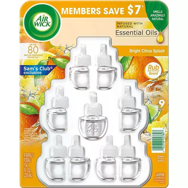 Air Wick Bright Citrus Essential Oils, 9 Fragrance Bottle Refills