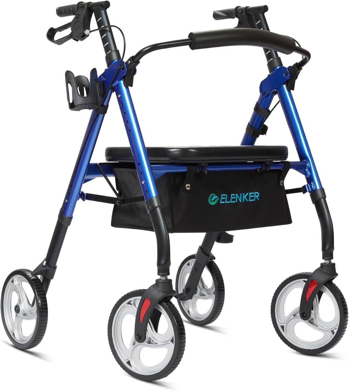 Medline Aluminum Rollator Walker with Seat, Folding Mobility Rolling Walker has 8 inch Wheels, Blue