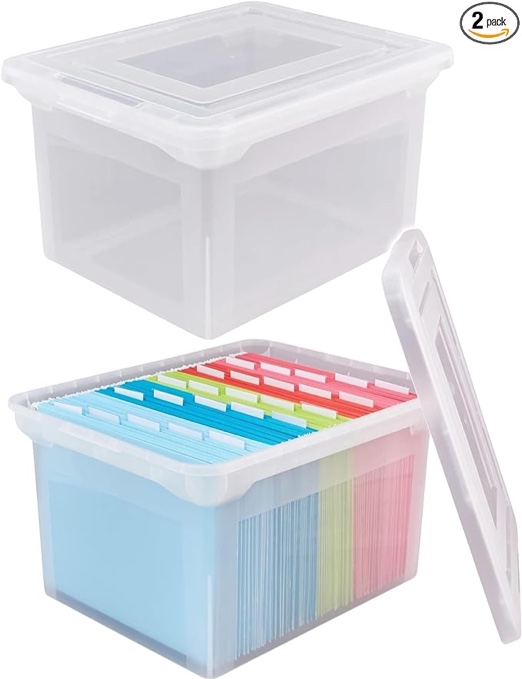 IRIS USA Letter/Legal File Tote Box, BPA-Free Storage Bin Tote Organizer with Durable and Secure Latching Lid, Stackable and Nestable, 4 Pack, Crystal Clear (585237)