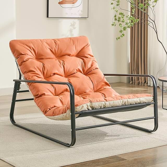 Sling Accent Chair for Living Room, Mid Century Modern Metal Frame Armchair for Reading Room, Bedroom Chair with Removable Storage Bag, Soft Memory Foam Cushion, Green