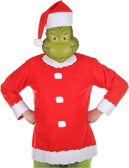 Dr Seuss The Grinch Santa Costume Dlx with Mask Hat Gloves Adult L XL LICENSED