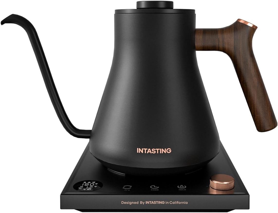 Electric Kettles, INTASTING Gooseneck Electric Kettle, ±1? Temperature Control, Wooden Accents, Stainless Steel Inner, Quick Heating, for Pour Over Coffee, Brew Tea, Boil Hot Water, 0.9L Black