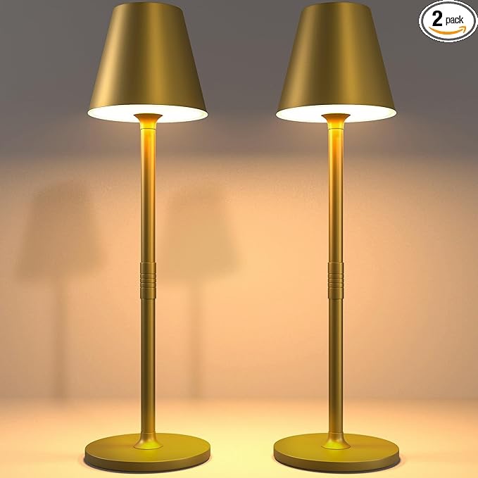 Timjorman LED CordlessTable Lamp,4000mAh Rechargeable Battery Desk lamp,3 Level Brightness Night Light, Metal Shell,Minimalist Design, for Couple Dinner/Coffee Table/Restaurant/Bedroom(Bronze 2PACK)