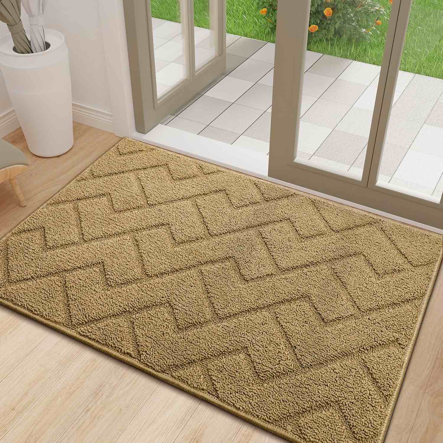 hicorfe Indoor Doormat,Front Back Door Mat Rubber Backing Non Slip Door Mats 32"x40" Absorbent Resist Dirt Entrance Doormat Inside Floor Mats for Entryway Washable Low-Profile(Brown)