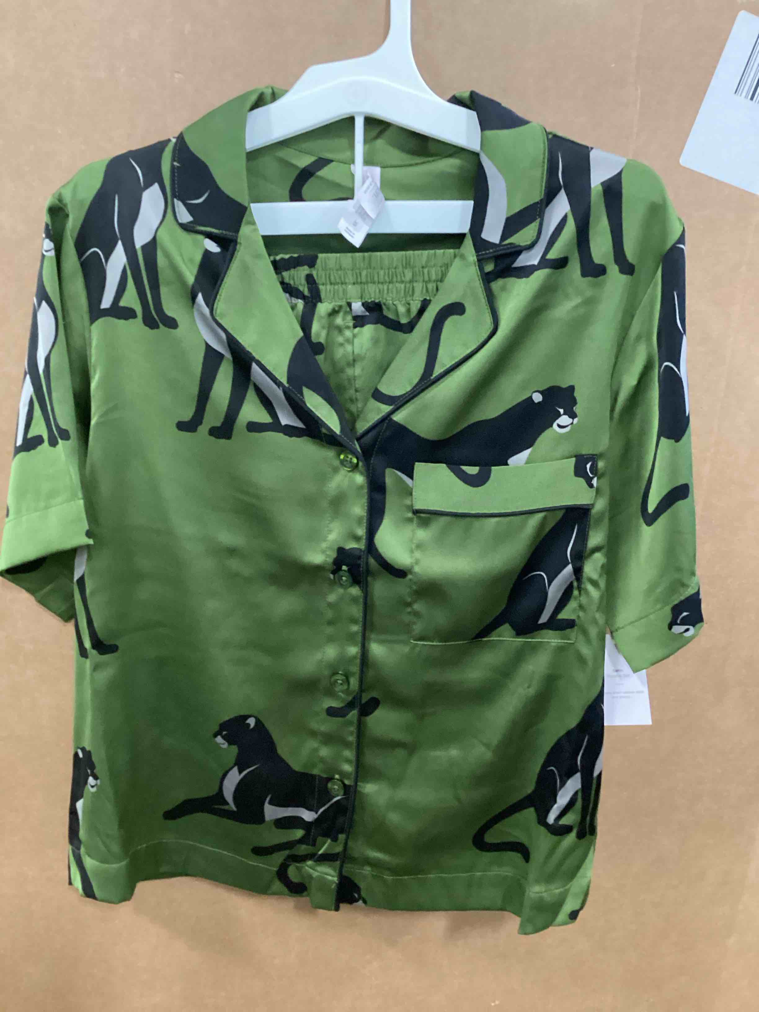 satin pajama set panther print, M