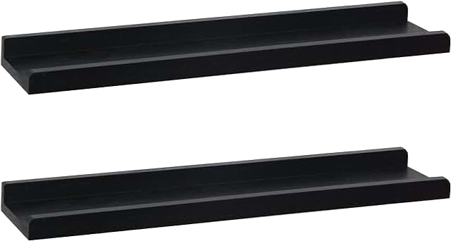 Long Wall Shelves Set of 2,Wood Picture Shelf with Lip,Photo Frames Book Storage Display Ledge Wall Mounted for Living Room Bedroom Kitchen Nursery Kids Room,Home Office Decor(Rustic Black, 24 Inch)