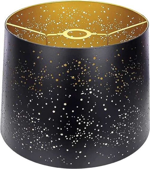 Metal Etching Process X- Large Lamp Shades, Alucset Drum Big Lampshade, Sky Stars Design for Table Lamp/Floor Pendant Light, 12x14 x10 Inch, Spider/UNO Two Installation (Black/Gold)