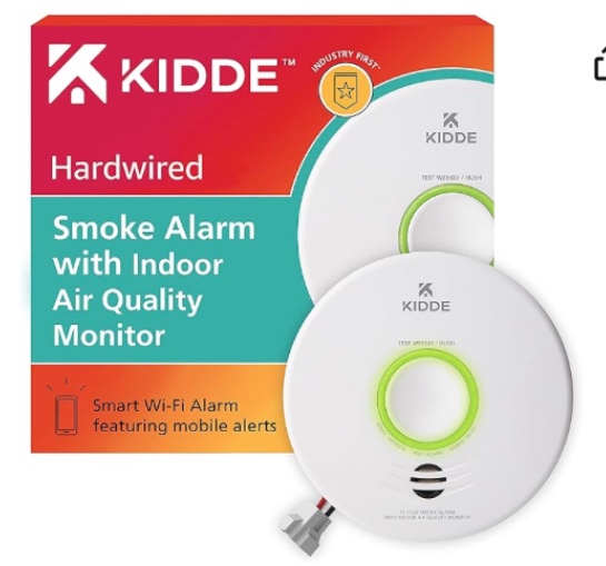 Kidde Smart Smoke Detector & Indoor Air Quality Monitor, WiFi, Alexa Compatible Device, Hardwired w/Battery Backup, Voice & App Alerts Smoke + Air Quality 1 Pack