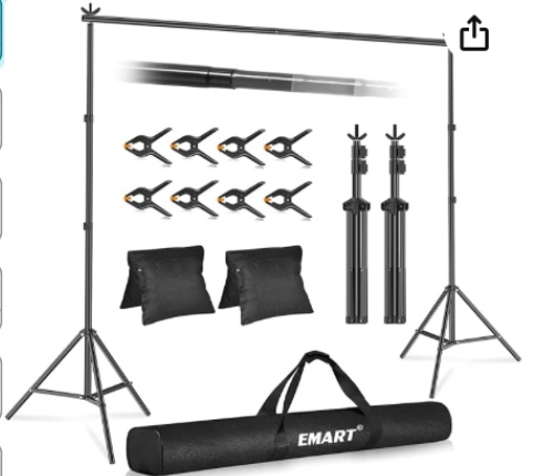 EMART Backdrop Stand 10x7ft(WxH) Photo Studio Adjustable Background Stand Support Kit with 2 Crossbars, 8 Backdrop Clamps, 2 Sandbags and Carrying Bag for Parties Events Decoration