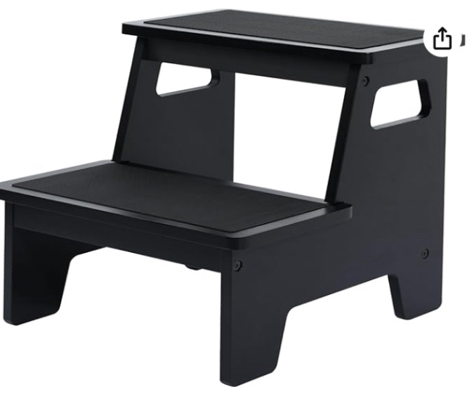 Kids Step Stools for Toddlers Bathroom Wood Toddler Step Stool Kitchen Counter Sink Baby Stepstools Bamboo Wooden Foot Bed Stool for Child Potty Training Toilet Stool Stepping Stool, Black with Pads