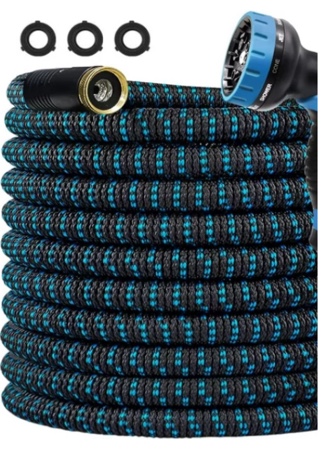 100ft Expandable Garden Hose Lightweight Extra Strength Fabric and 4-Layer Latex Core, 3/4" Solid Brass Fittings, No-Kink, Best Choice for Watering and Washing