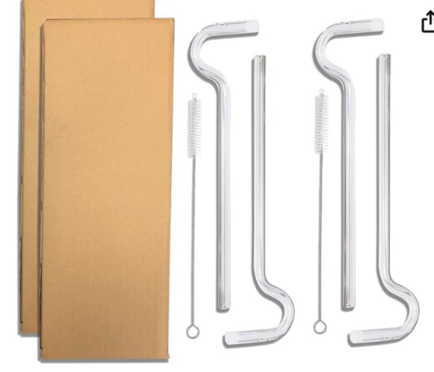 4PCS Anti Wrinkle Straw, Straw Set of 4 Reusable Clear Glass Drinking Straw, No Wrinkle Straws with 2 Cleaning Brush,straw for wrinkles Horizontally Flute Style Design