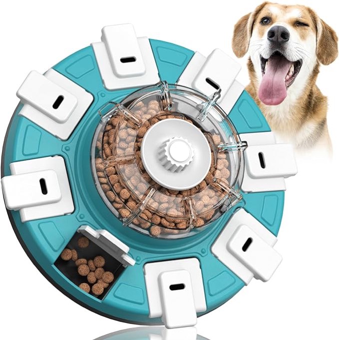 Dog Puzzle Toys Treat Dispenser - Food Dispensing Slow Feeder for Boredom and Stimulating, Interactive Pet IQ Training & Mental Enrichment for Small Medium Large Smart Dogs, Lake Blue