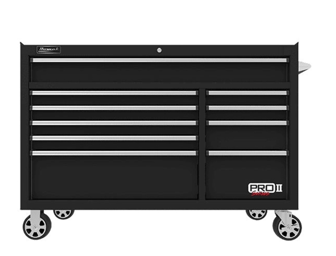 Homak PRO II, 54” Pro 2 10-Drawer Roller Cabinet - Black , Width 54.5 in, Height 39 in, Color Black, Model# BK04054210