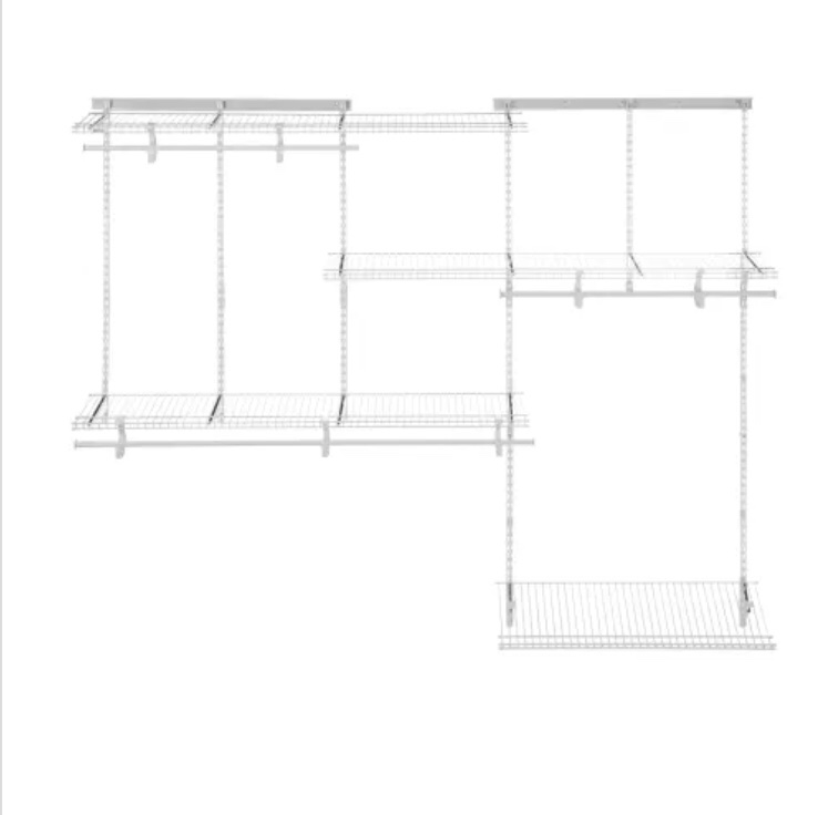 ClosetMaid ShelfTrack 5 to 8 Foot Wide Closet System Kit with 4 Shelves and 6 Hanging Tracks