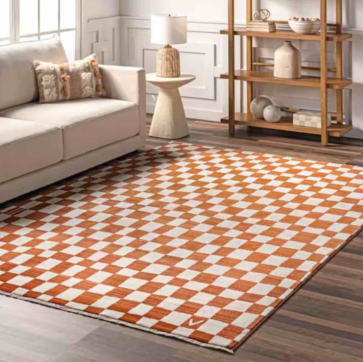 nuLOOM Dominique Abstract Checkered Fringe Orange 6 ft. 7 in. x 10 ft. 2 in. Area Rug