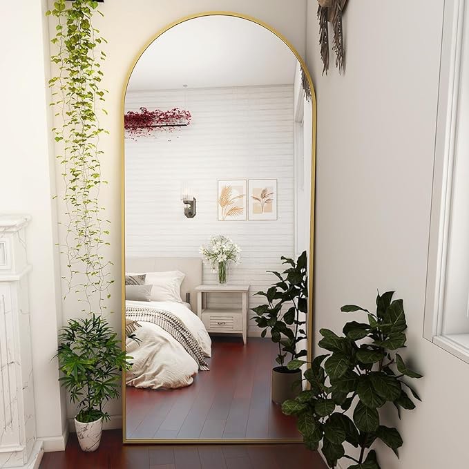 BEAUTYPEAK 71"x28" Arch Full Length Mirror, Wall Mirror Floor Mirror with Stand Hanging or Leaning, Aluminum Alloy Frame Full Body Mirror for Bedroom, Dressing Room, Gold