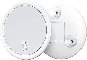 OUMUSU 10x Magnifying Mirror with Light, Stepless Dimmable Lighted Magnifying Mirror with 3 Suction Cup, Lighted Mirror with Magnification for Bathroom/Bedroom Vanity, White