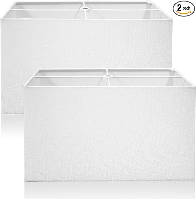 Lamp Shades Set of 2 Square Lampshade for Table Lamp Floor Lamps,6.7x12.6x8" Large White Lampshades Replacement Double Fabric Lamp Shade Natural Linen Easy Assembly Lampshade