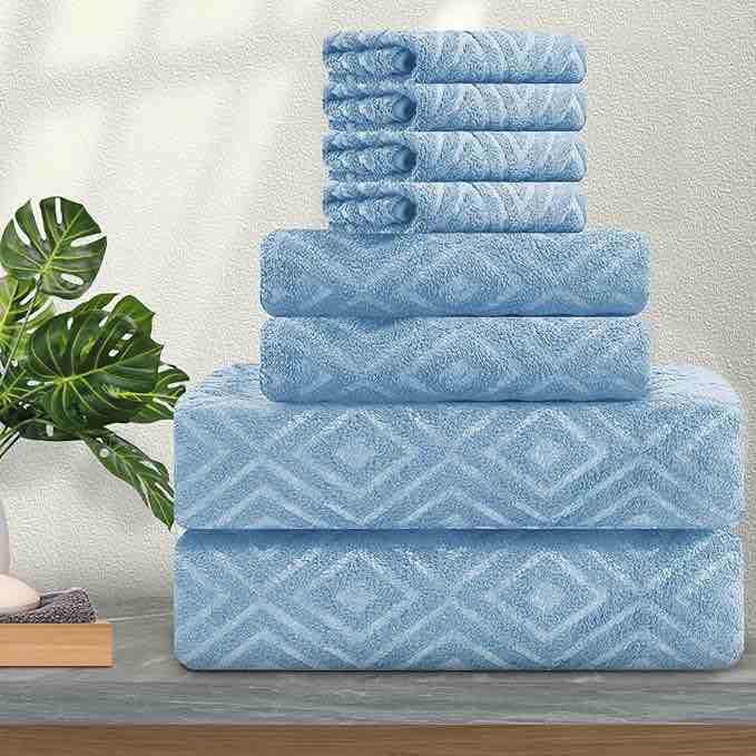 8 Pack Bath Towels Set Blue,2 Oversized Bath Towels(35"x70"), 2 Hand Towels,4 Washcloths Ultra Soft and Absorbent Chair Towels for Bathroom, Quick Dry Towel for Gym Hotel Camp Pool