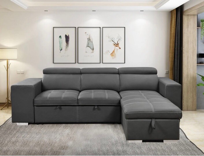 105 inch Reversible Sectional Sofa with Storage Chaise, Dark Gray